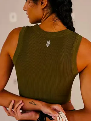 Free People Olive Green Ribbed Crop Tank Top thumbnail 2