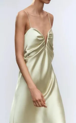 Zara dress maxi midi gown evening wedding party satin olive green corset thumbnail 7