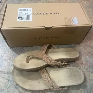 lands end sandals | size 8 sandals | finely cork bottom braided thong sandals thumbnail 1
