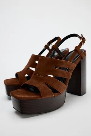 ZARA CHUNKY SUEDE PLATFORM SANDALS thumbnail 1