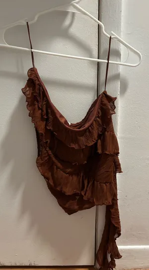 ZARA Ruffled Asymmetrical Top Textured thumbnail 1
