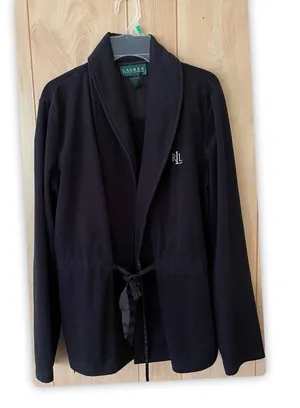 Lauren Ralph Lauren Women M Black Fleece Housewear Kimono Jacket Robe. thumbnail 1