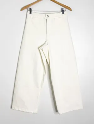 Madewell Curvy Emmett Wide Leg Jeans White Size 27 Crop Raw Hem thumbnail 1