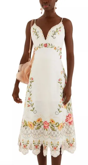 NWT Farm Rio Flower Embroidery Sleeveless Midi Dress | Boho Maxi-Style thumbnail 1
