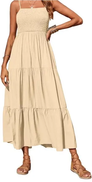 moodie Beige Smocked Tiered Maxi Dress thumbnail 1