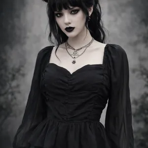 Newbury Kustom Witchy Milkmaid Top Sz L Coquette Noir Peplum Fairy Grunge Smock thumbnail 1