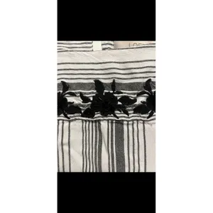 Loft Women Large Striped Floral Embellished Blouse 3/4 Ruffle Sleeve Top Black thumbnail 2