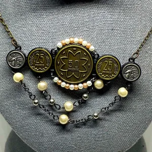 Vintage Style Handmade Artisan Pearl Accent Coin Necklace thumbnail 2