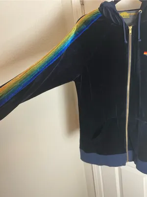 Aviator Nation Velvet Rainbow Stripe Zip-Up Hoodie Navy Blue Size Large thumbnail 5