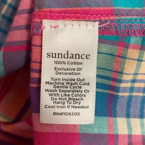 Sundance Tender Plaid tie neck ruffle blouse size large pink blue boho feminine thumbnail 6