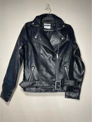 Old Navy FauxLeather Moto Biker Jacket Belt Grunge Street XS thumbnail 1