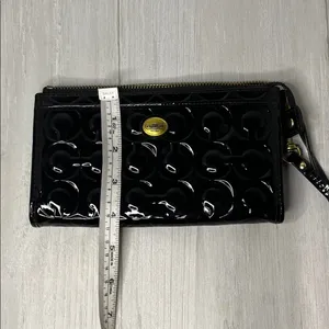 Coach Black Patent Leather Wristlet with Gold Accents thumbnail 9