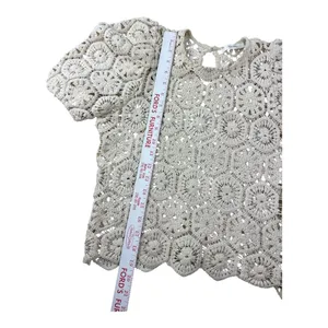 Idem Ditto Cream Cotton Boho Blouse Small Puff Sleeve Stiff Statement‎ Top thumbnail 5