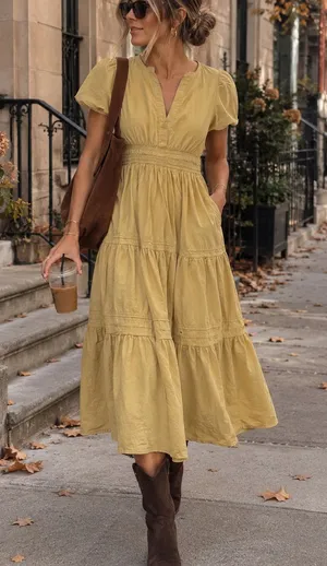 Stitchdrop Mustard Yellow Tiered Midi Maxi Dress XS 100% Cotton thumbnail 1