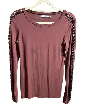 Bailey 44 Burgundy Dress with Black Chain Trim on Arm‎ Sz S *flawed* thumbnail 1