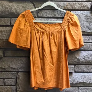 Loft Petite Flutter Sleeve Square Neck tangerine Top Orange cotton modal Large thumbnail 3