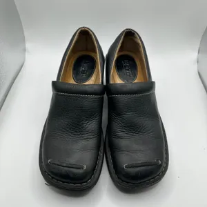 Born Black Leather Square Toe Wedge Clogs‎ Slip On Shoes Women Size 7 chunky thumbnail 5