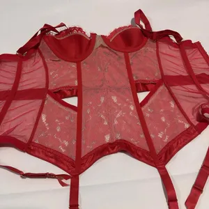 Victoria’s Secret 34B Red Boned Corset Bra With Garter Straps Lace Women’s thumbnail 9