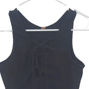 Free People Womens Ribbed Emmy Lou Lace-Up Stretch Tank Top Black Small‎ thumbnail 4