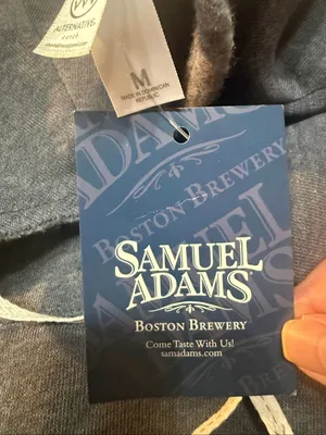 Samuel Adams Boston Brewery off-the-shoulder sweatshirt Heather Blue Sz M NWT thumbnail 3