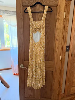 Free People Yellow Floral Midi Dress with Sweetheart Bodice thumbnail 6