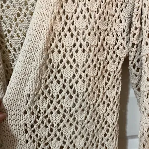 moon & madison Open Knit Cardigan Oatmeal Natural Crochet Neutral Sz M thumbnail 2