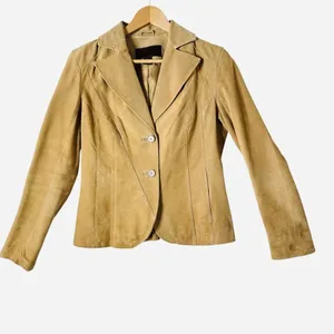 Siena Tan Suede Leather Blazer Jacket Women’s Size 4 Tailored Button Front thumbnail 2