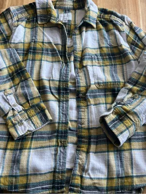 American Eagle Boyfriend Fit Plaid Flannel Shirt Medium Yellow Green thumbnail 1