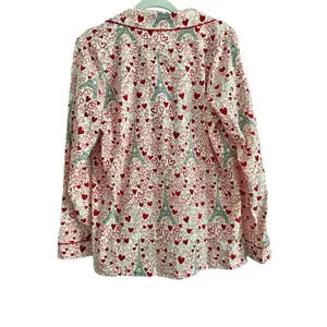 BedHead Women's Long Sleeve Button Down Pajama Top Heart Eiffel Notch Size M NEW thumbnail 3