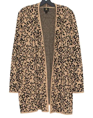 JM Collection Cardigan Sweater Leopard Animal Boho Neutral Cozy Open Brown 2X thumbnail 1