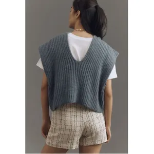Pilcro x Anthropologie Boxy Ribbed Sweater Vest Size S in Blue thumbnail 3