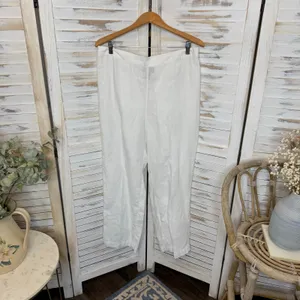 CHICO'S Women's 2 US 12 100% Linen Wide Leg Pull On Pants White Pockets Beachy thumbnail 14