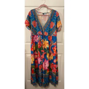 NWOT SHEIN Curve V-Neck Tropical Floral Maxi Dress, 1XL thumbnail 2