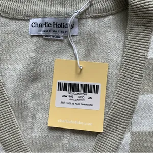 Charlie Holiday Avalon Checkered Sweater Vest Cream NWT Size XS thumbnail 5