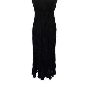 Shinestar Black Crinkle Sleeveless Maxi Dress Women's Small V-Neck Boho‎ Style thumbnail 3