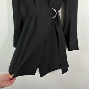 Black Blazer Style Belted Waist Long Sleeve Romper Jumpsuit Size 2 Business thumbnail 4
