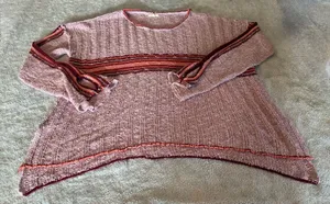 Women’s easel Dusty Pink Striped Crewneck Sweater with Red Accents Size 2X thumbnail 1
