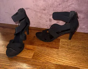 Black suede strappy heels Size 7 thumbnail 1