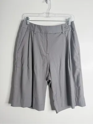 Wildfang Empower Gray‎ Pleated High Waist Wide Leg Bermuda Shorts Size 6 thumbnail 2