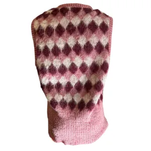Vtg Knit Vest Academia USA SZ Med Pink Burgundy Plaid Preppy FLAW McGregor thumbnail 5