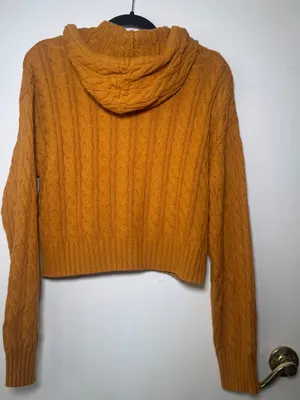 American Eagle Mustard Cable Knit Zip Hoodie Cropped Large thumbnail 7