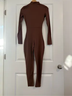 Women’s Fitted Long-Sleeve Jumpsuit - Chocolate Brown thumbnail 3