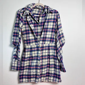 Zara Women’s Plaid Flannel Button Front Shirt Mini Dress Medium‎ thumbnail 3