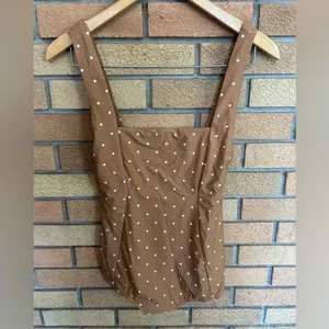 WeWoreWhat Vintage Low Leg Micro Polka Dot One Piece Swimsuit Biscotti Tan Sz M thumbnail 3