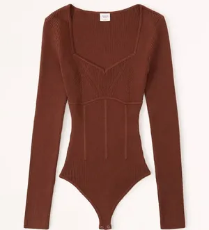 Abercrombie Corset Sweetheart Sweater Bodysuit Brown thumbnail 1