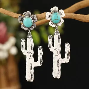 Silver Cactus/Turquoise Earrings thumbnail 4