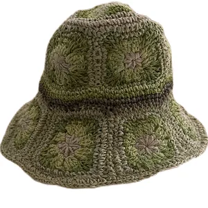 Steve Madden Crochet Granny Square Sun Hat Green Floral Boho Bucket Summer Hat thumbnail 12