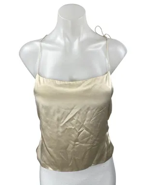 NEW Reformation Gold 100% Silk Sleeveless Cami Camisole Smocked Crop Tank Top 10 thumbnail 1