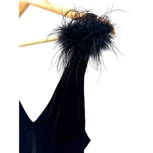 A Loves A Black Velvet V-Neck Midi Dress Feather Shoulder‎ Trim S Glam No Belt thumbnail 3