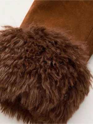 CIDER Brown Faux Suede Penny Lane Jacket - Size Large (EUC, Detachable Fur) thumbnail 5